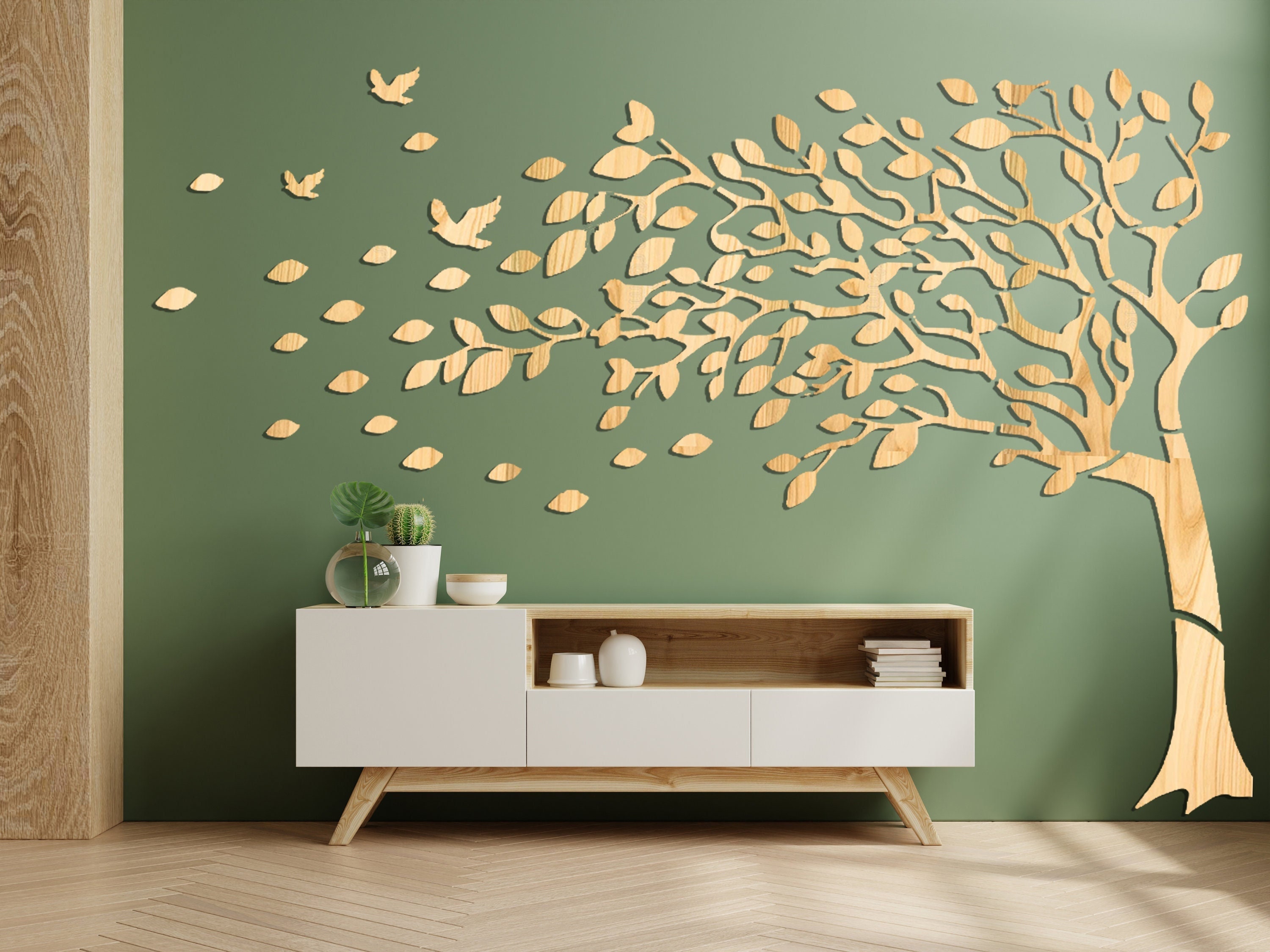 Botanical Wood Wall Art Set of 3 Leaves Wood Wall Decor Bedroom