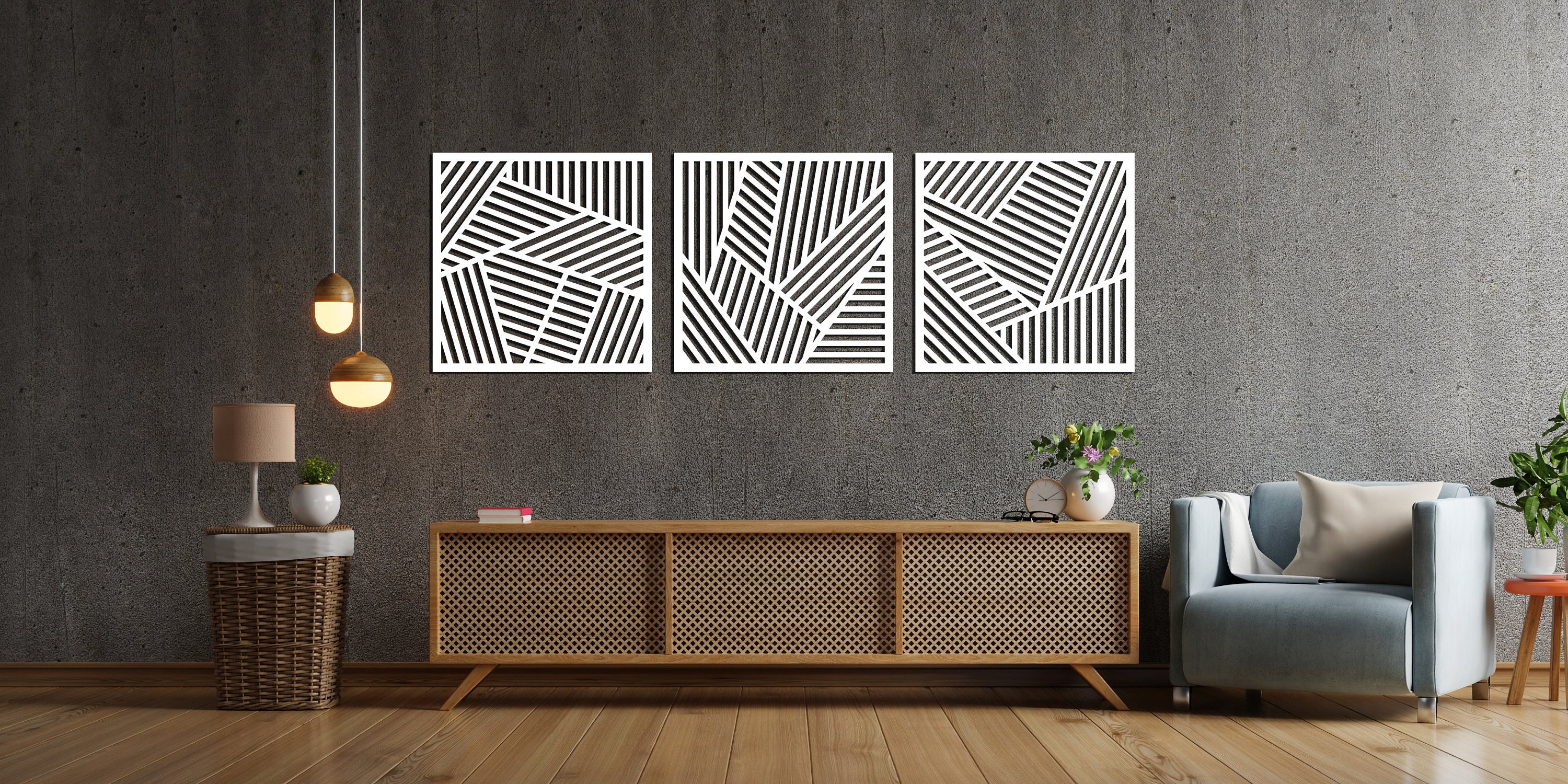 Geometric Wood Wall Decor, Wall Art Set of 3, Office Wall Hangings ...