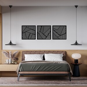 Geometric Wood Wall Decor, Wall Art Set of 3, Office Wall Hangings ...