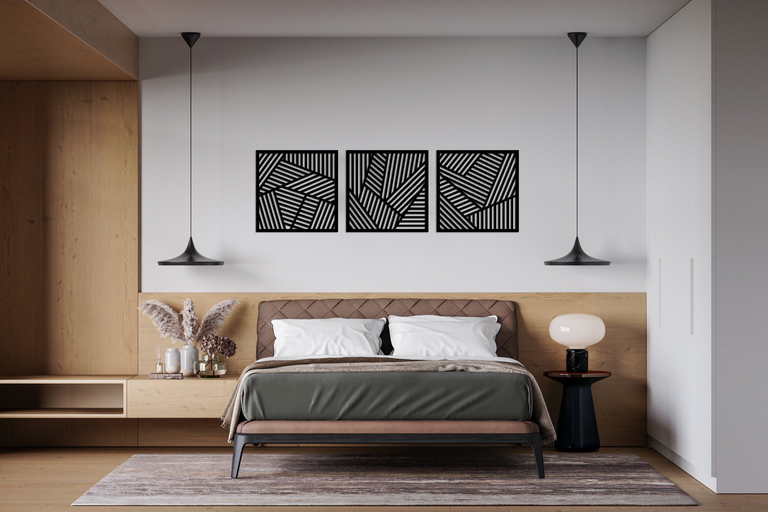Geometric Wood Wall Decor, Wall Art Set of 3, Office Wall Hangings ...