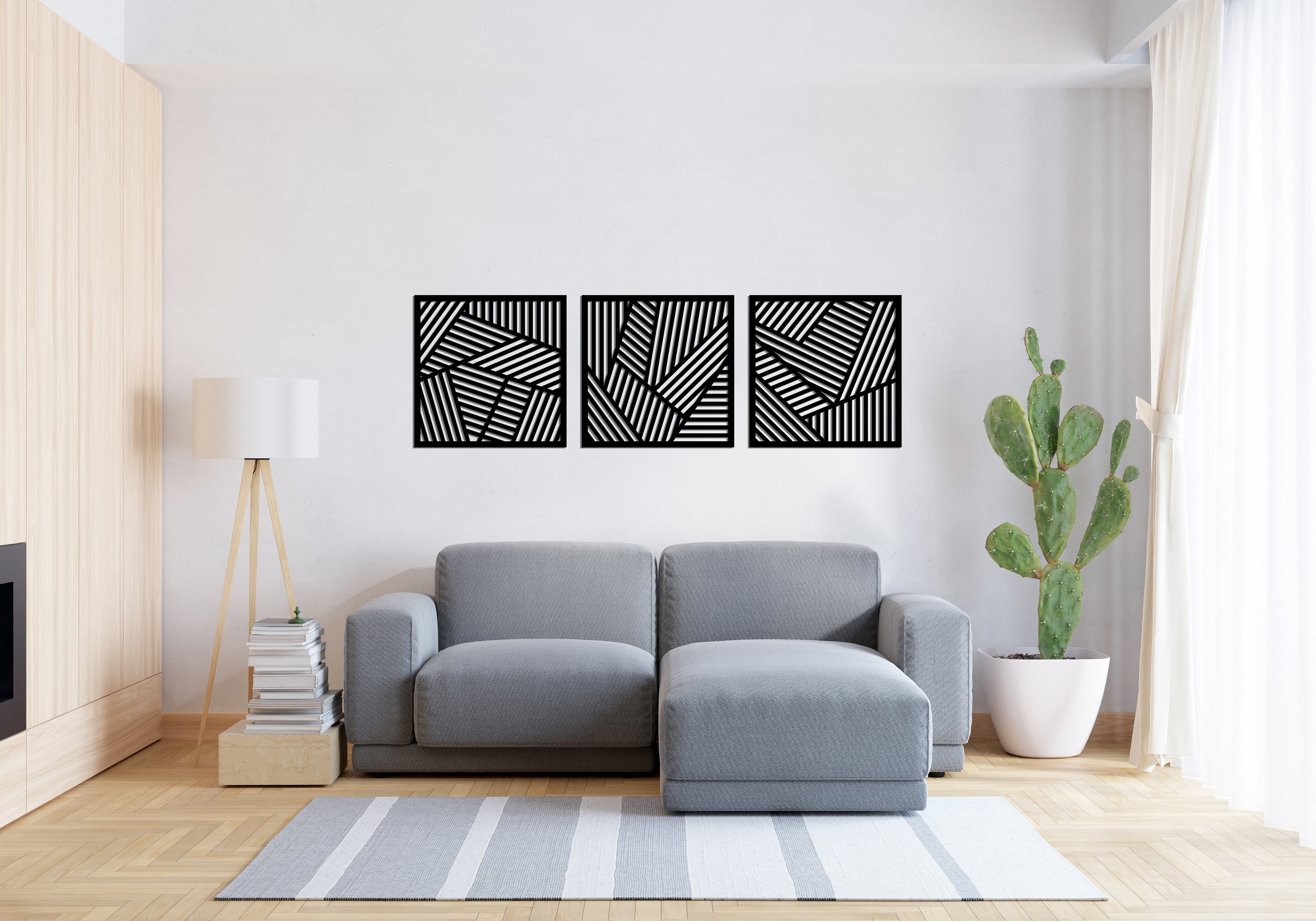 Geometric Wood Wall Decor, Wall Art Set of 3, Office Wall Hangings ...
