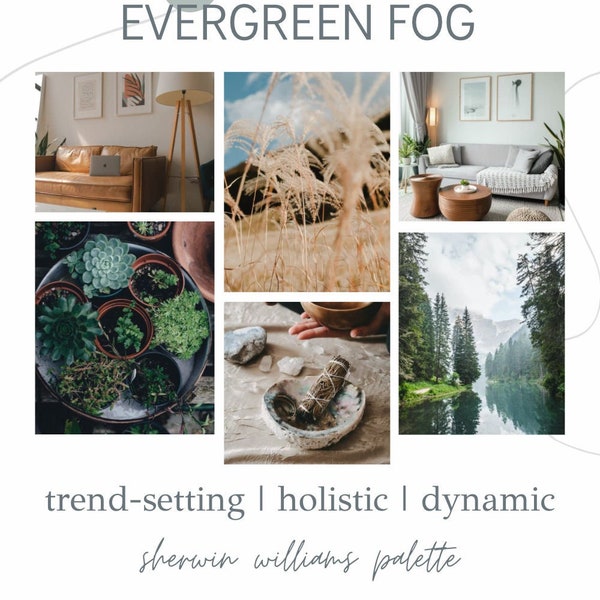 Evergreen Fog Farbpalette, Farbe des Jahres, Sherwin Williams Farbschema, Wohndekorfarben, Wandfarben Ideen, Farbanleitung