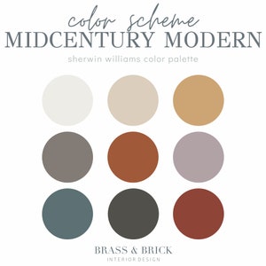 MidCentury Modern Colors | Paint Color Palette | Sherwin Williams Color Scheme | Interior Design