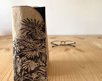 estuche de gafas grande beige/negro con motivo de jungla, bolsa para gafas, protector de gafas pintado a mano, estuche para gafas más grandes, motivo vegetal