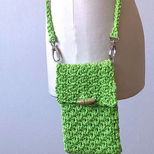 Borsa per cellulare verde all'uncinetto come borsa a tracolla, mini borsa con bellissimo motivo all'uncinetto fatto a mano, piccola borsa per oggetti essenziali, borsa all'uncinetto
