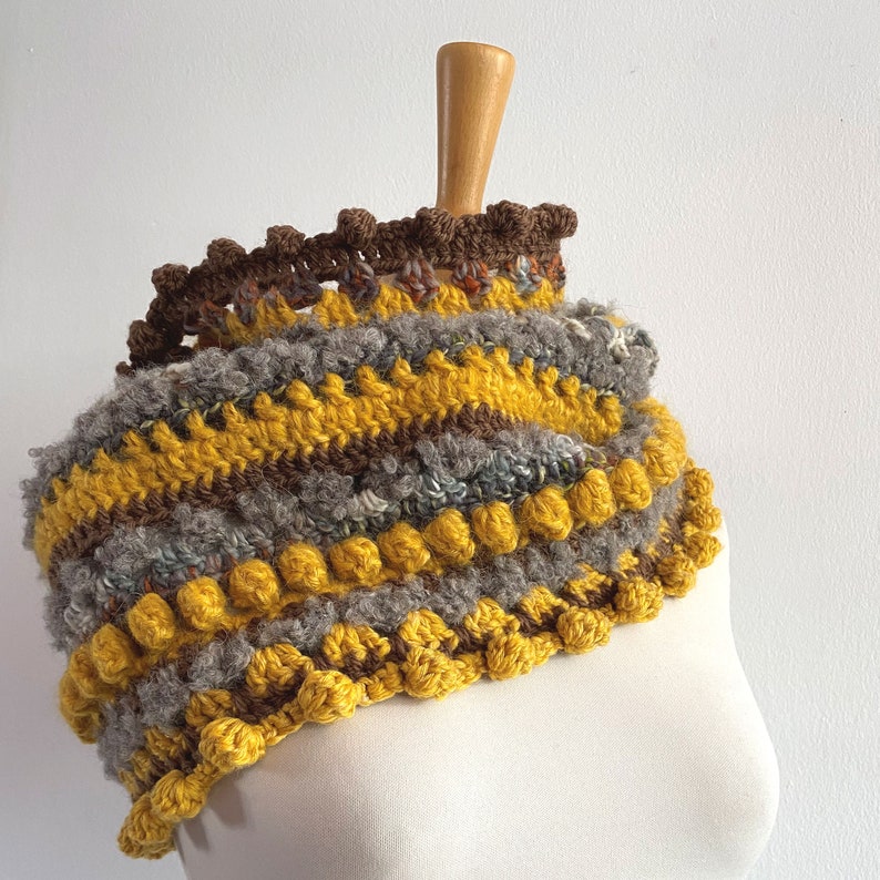 Round Scarf, Yellow, Brown, Grey; Tube Scarf, Patterned; Decorative ...