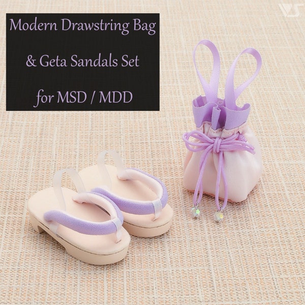 1/4 BJD Volks Super Dollfie Shoes Modern Bag & Geta Sandals Set for MSD MDD