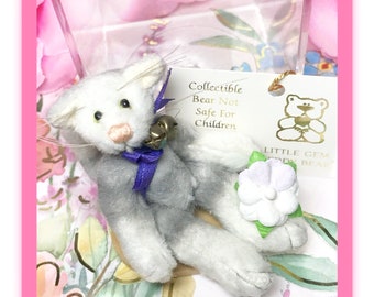 Mohair Artist Teddy Bear Deb Canham Little Gem Silver Cat 3" Miniatura