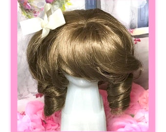 Vtg Princess Curls Pruik voor Antieke Bru Jumeau Bisque Doll 11" Lichtbruin B-41