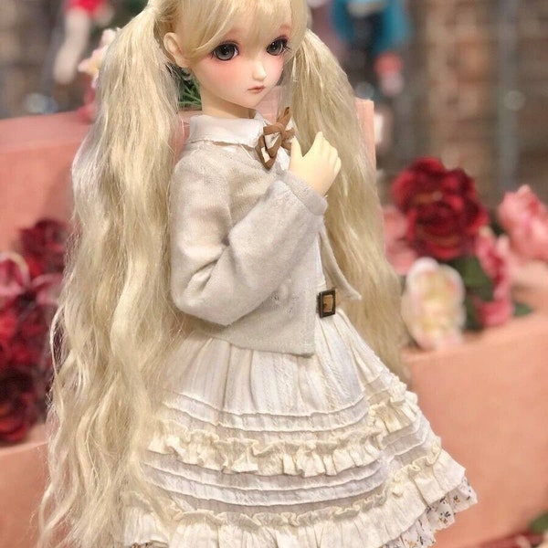 BJD 1/3 Volks Super Dollfie Dream SD DD W-117D 613 Ivory Natural Wave Wig 8/9