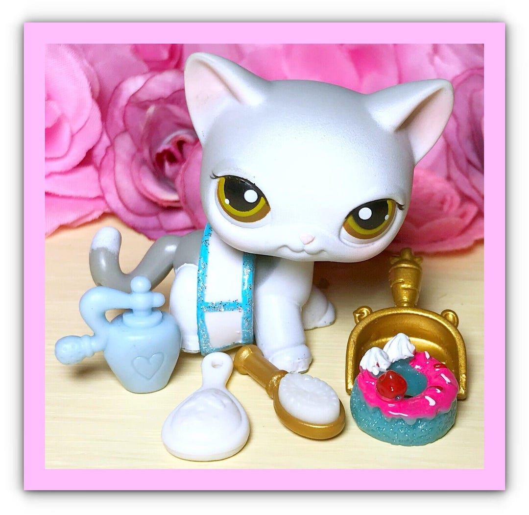Authentic Littlest Pet Shop LPS 138 Shorthair Cat Silver Gray White ...
