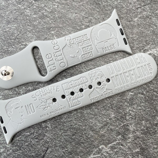 The Office US / Dunder Mifflin Engraved Apple Watch Strap / Fits All Apple Watches / Available in 10 Colours