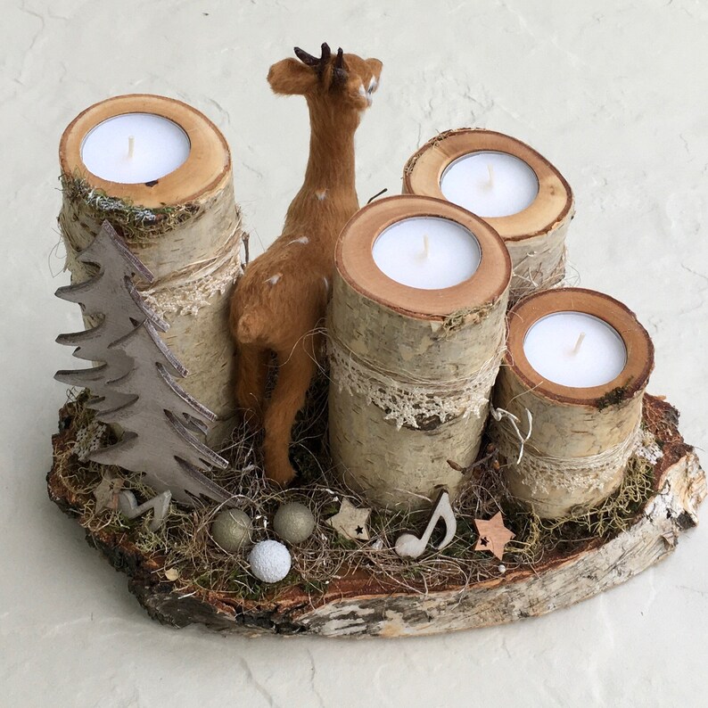 Fawn Winter Centerpiece, Rustic Table Decoration With Wooden