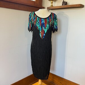 Vintage 80s Nite Line Silk Beaded Sequin Cocktail Dress Black Multicolor Size 12 - Etsy Vintage 80s Nite Line Silk Beaded Sequin Cocktail Dress Black Multicolor Size 12 - Etsy