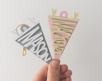Personalized Pennant Flag Backpack Keychain | Bookbag Tag | Name Tag | Back to School | Acrylic Kids Tag | Diaper Bag Tag | Custom Name Tag