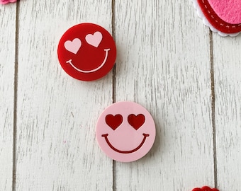 Heart Smiley Face Fridge Magnet (PACK OF 2) | Acrylic Smiley Face Magnet | Fridge Magnet | Round Magnet | Smiley Face