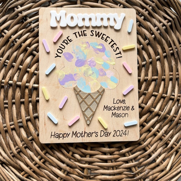 DIY Handprint Sign | Mother's Day Craft Sign | Handprint Sign | Mother's Day Gift | Gift for Mom | Gift for Grandma | Ice Cream Cone Sign