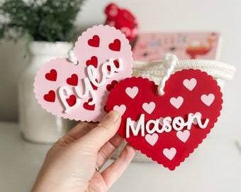 Valentines Day Heart Tags | Personalized Name Tag | Heart Tag | Valentines Gift for Kids | Love Basket | Valentines Tags | Custom Name Tag