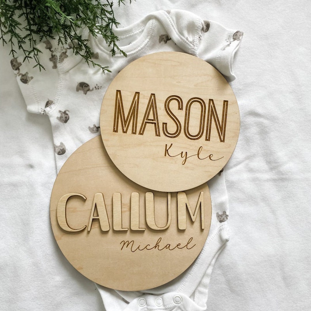Wooden Baby Name Sign | Birth Announcement Name Round | Custom Baby ...