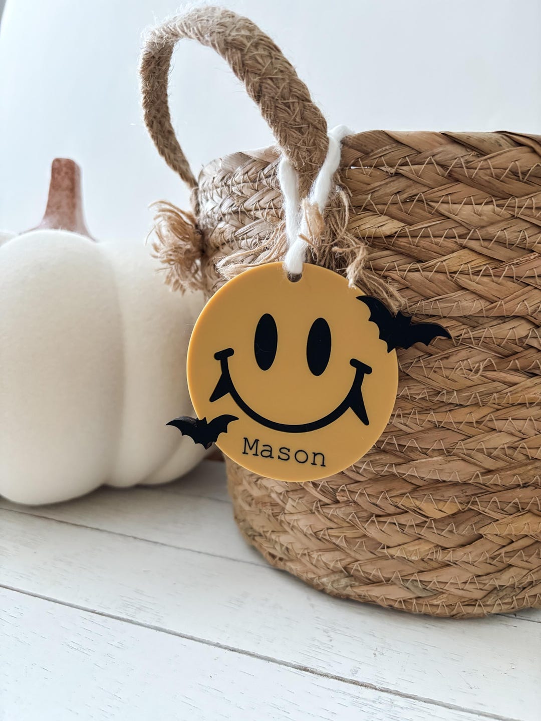 Personalized Halloween Name Tag | Boo Basket Tag | Dracula Smiley Face ...