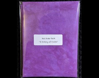 Tecido Aida 16: "Uma História de Violetas" Tecido para Ponto Cruz Tingido à Mão em Roxo (19x14)