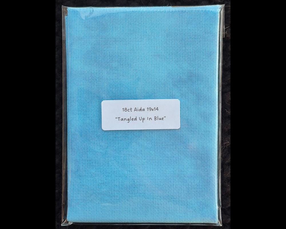 18 Count AIDA 19x14 Hand Dyed - "Tangled Up In Blue" - Aida Cloth, Cross Stitch Fabric, Hand Dyed, Blue, Aquamarine