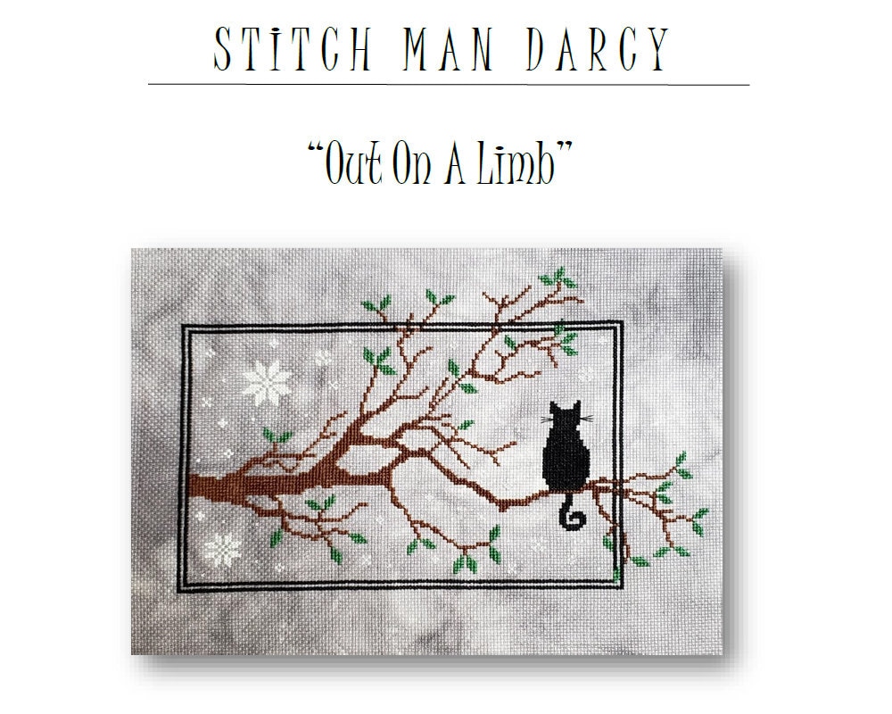 Out On A Limb - Cross Stitch Pattern / Winter Cat in a Tree / Digital Download (PDF)
