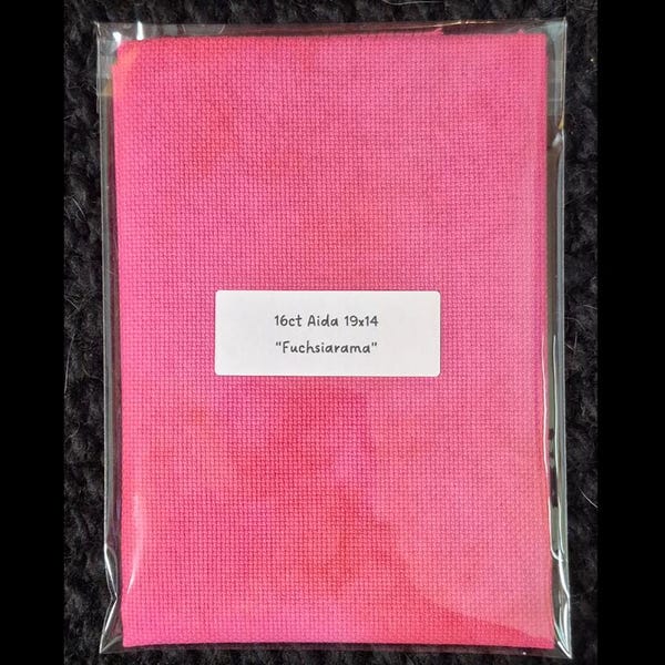 16 Count Aida Cloth: "Fuchsiarama" Pink Hand Dyed Cross Stitch Fabric (19x14)