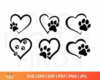 Paw print heart, Paw SVG, Dog Paw Svg, Cat Paw Svg, Pet Paw svg, Animal paw svg, Silhouette or Cricut, PAW Print SVG Cut Files, Animal Paws