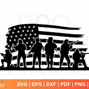 Soldiers Silhouette SVG, Instant Digital, Download for Silhouette or Cricut, Soldier Scene Print svg, Cut Files, US Army DXF, flag Clipart