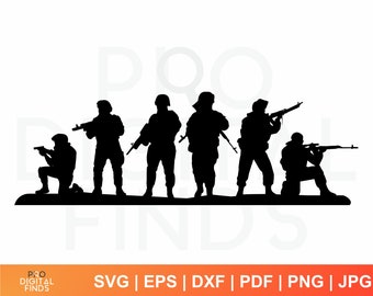 Military Theme Soldiers Silhouette SVG: Ideal for Scrapbooking and Vinyl Decals,  svg, png, eps, jpg and DXF files