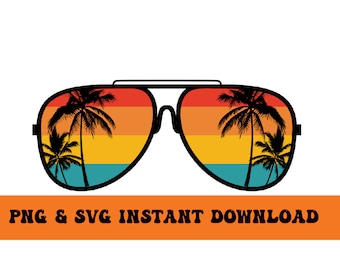 Palm Tree Retro Sunglasses - PNG SVG Instant Download Art File