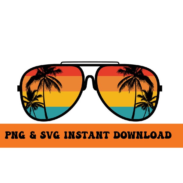 Palm Tree Retro Sunglasses - PNG SVG Instant Download Art File