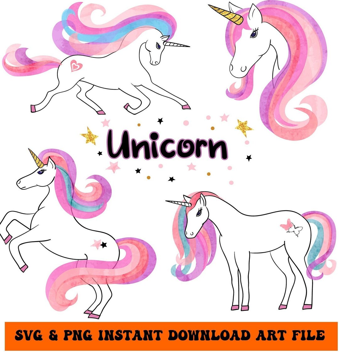 Unicorn Hand Drawn Cartoon Bundle - Instant Digital Download - PNG ...