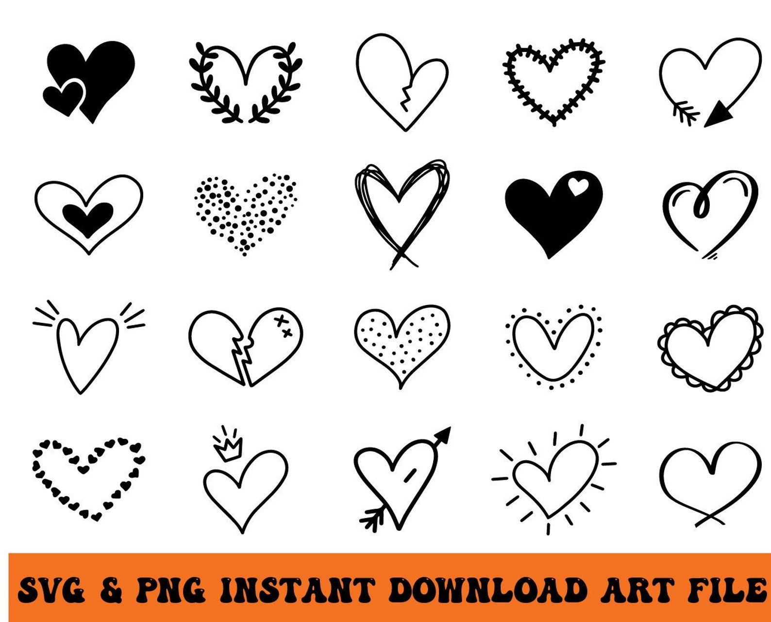 Hand Drawn Hearts Bundle - Instant Digital Download - PNG & SVG - Etsy