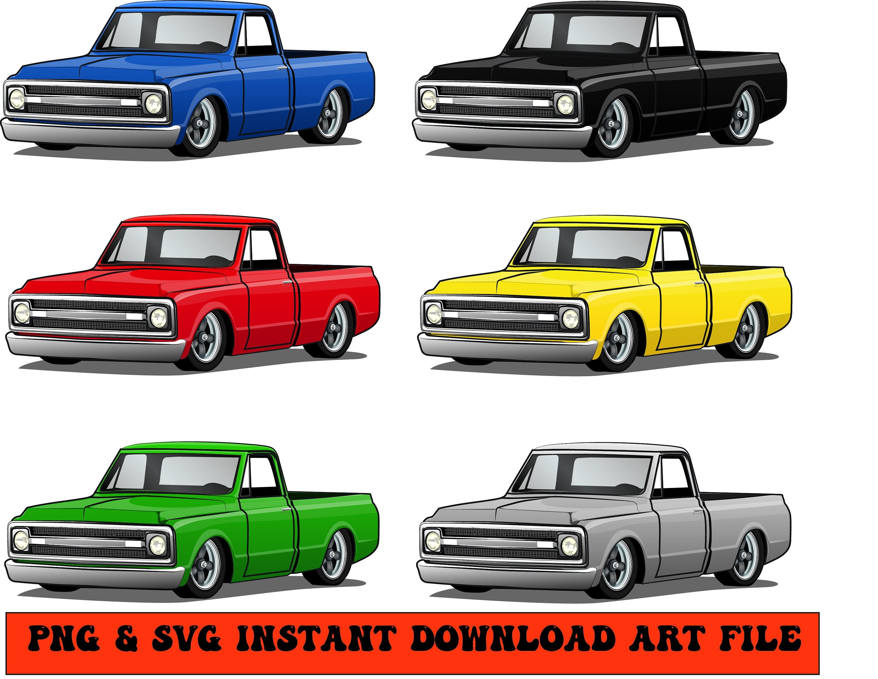 Vintage Trucks Cartoon Instant Digital Download PNG SVG