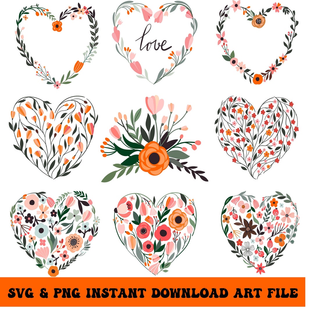 Flower Hearts Bundle - Instant Digital Download - PNG & SVG - Etsy