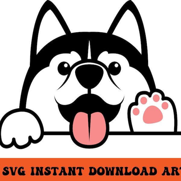 Husky Dog Waving - Instant Digital Download - PNG & SVG