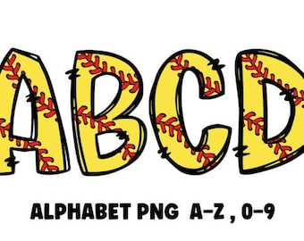 SoftBall Alphabet Doodle Font - Instant Download PNG