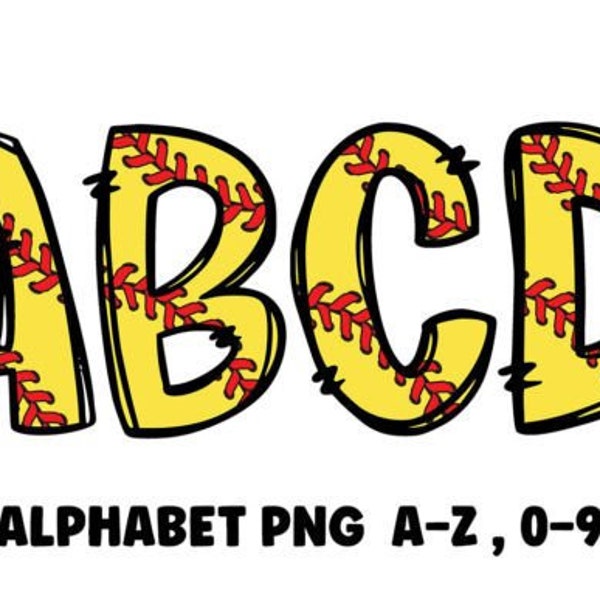 SoftBall Alphabet Doodle Font - Instant Download PNG