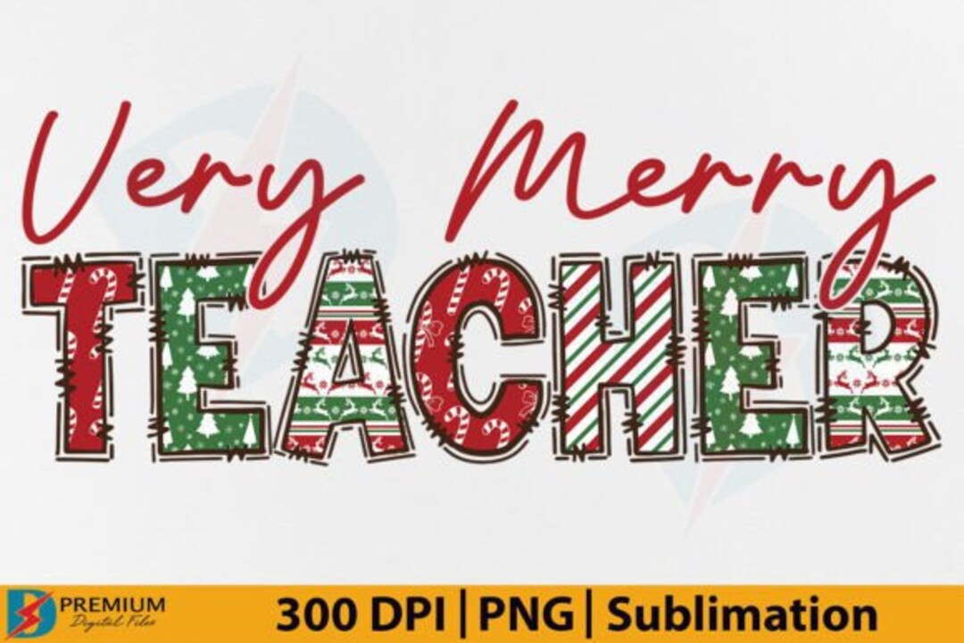 Very Merry Teacher PNG Christmas Design - Instant Download - Etsy