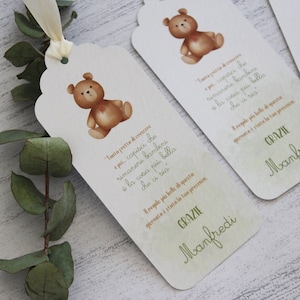 SEGNAPOSTO10 ORSETTO CARTONCINO - personalizzato, Matrimonio, nascita, ricordo, design, grafica, tema, Battesimo, gadget