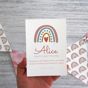 INVITO ARCOBALENO PERSONALIZZATO - compleanno, Battesimo, Comunione