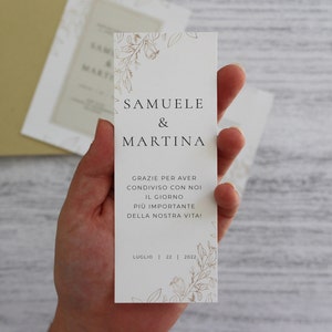 SEGNAPOSTO5 ORO CARTONCINO - personalizzato, data, matrimonio, sposi, ricordo, design, grafica, tema, nozze, gadget