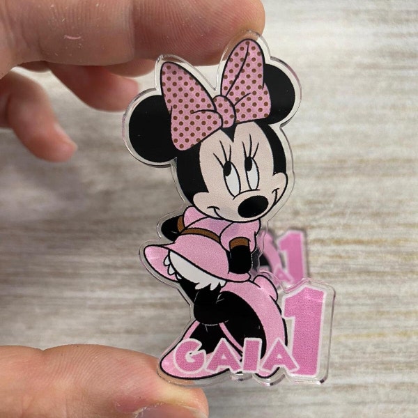 CALAMITA PERSONALIZZATA MINNIE rosa  - compleanno, Battesimo, matrimonio, gadget, segnaposto, bomboniera