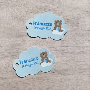 TAG6 NASCITA forma di NUVOLETTA - rosa e celeste - personalizzabile per Battesimo, compleanno, matrimonio, anniversario, prima Comunione
