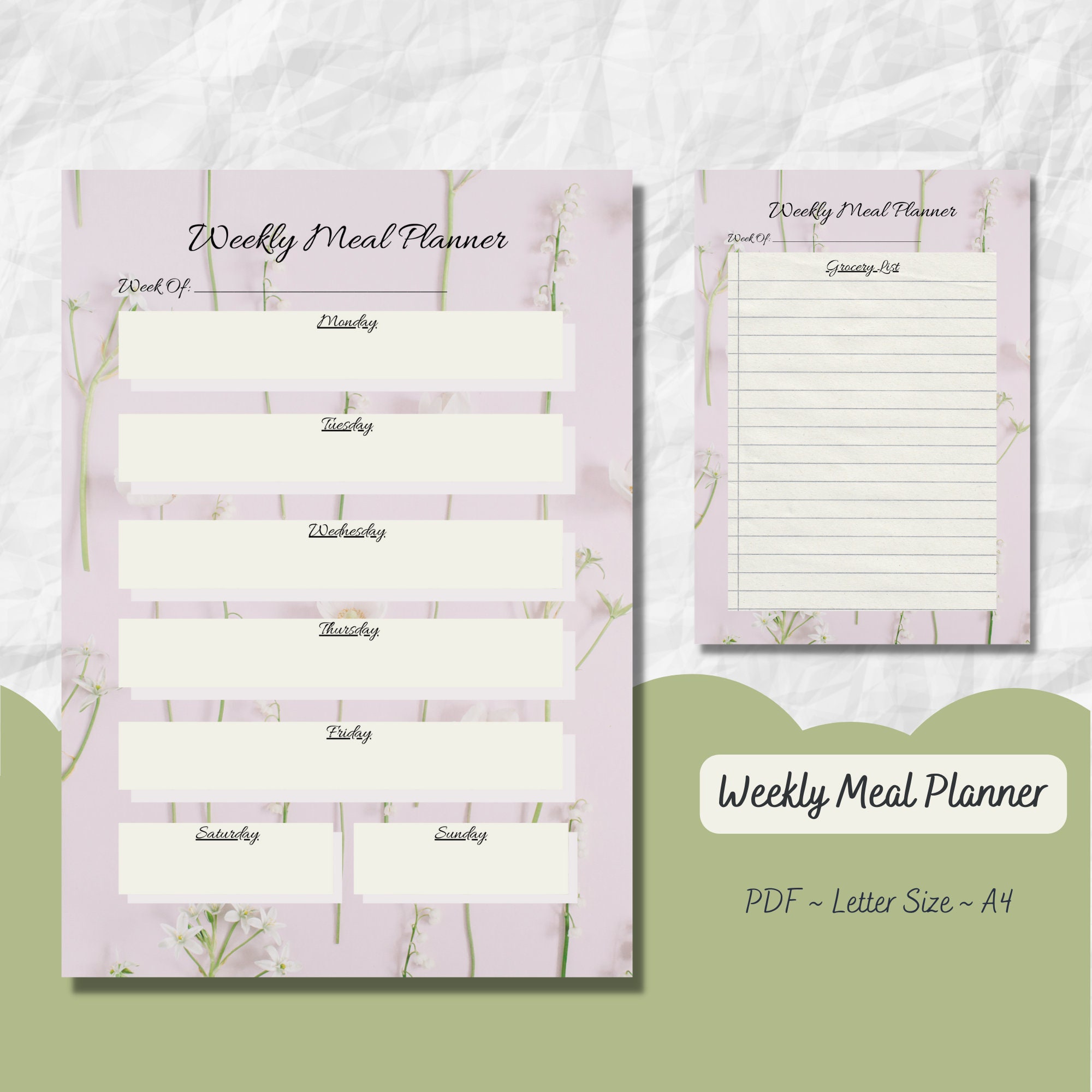 Printable Weekly Meal Planner Pink Floral - Etsy