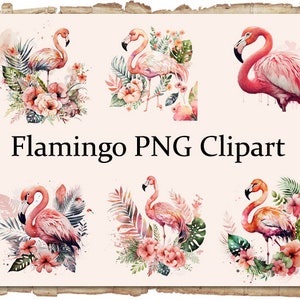10 Flamingo Floral Clipart Watercolor Illustration Spring Floral Digital Image Printable Download Scrapbooking Junk Journal Paper Page Craft