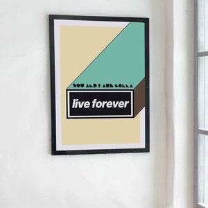 Lebe für immer Druck | Musiktexte | Konzert Gig Poster | A6 A5 A4 A3 A2 A1 | Hausdekor | 1990er Jahre Musik | Helle Wandkunst | Oasis Musik Poster