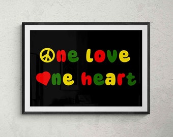 Reggae Music Lyrics Print: One Love One Heart Typography
